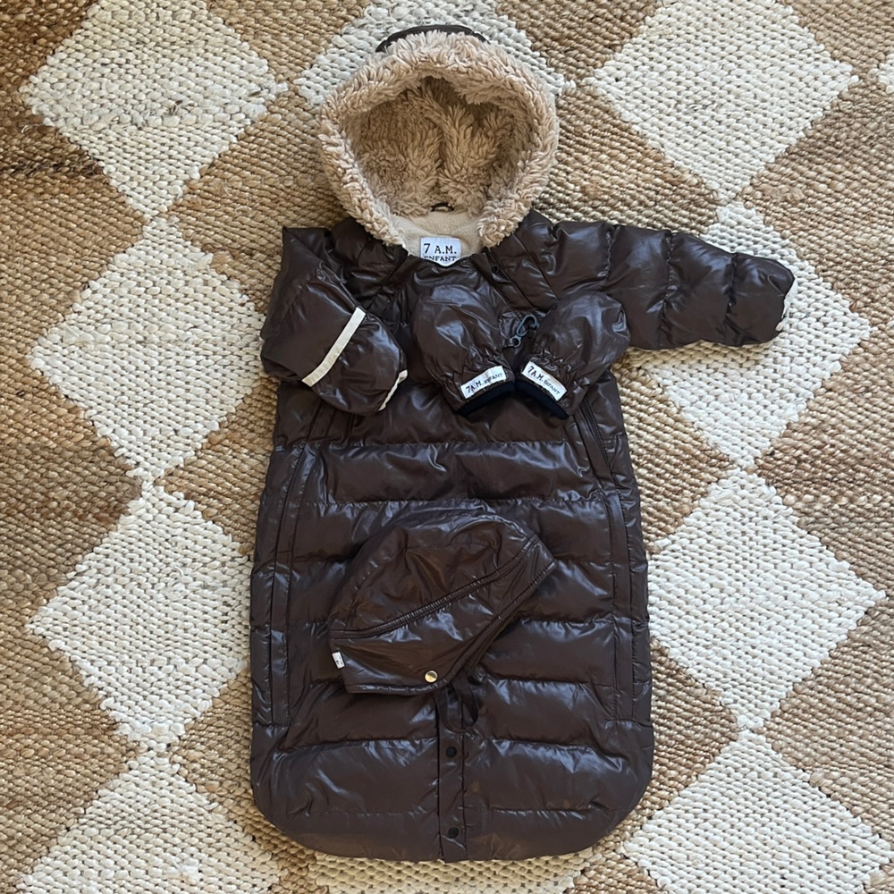 7 A.M. Enfant Baby Bunting/Snowsuit + Matching Hat & Mittens Set Size 3-6 Months
